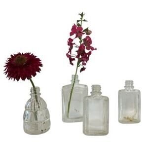 Vtg Clear Glass Mini Vase Medicine Bottle Set of 4 Retro Alchemist Cottage Decor